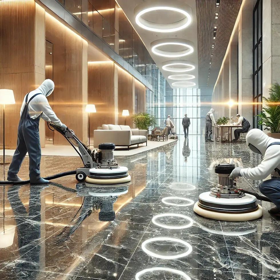 Cleaner wiping counter with gloves